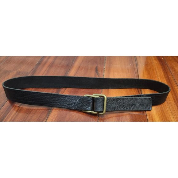 Women’s Genuine Leather Belt Made Italy Black Brass Buckle Textured Wide Belt M - Picture 5 of 10